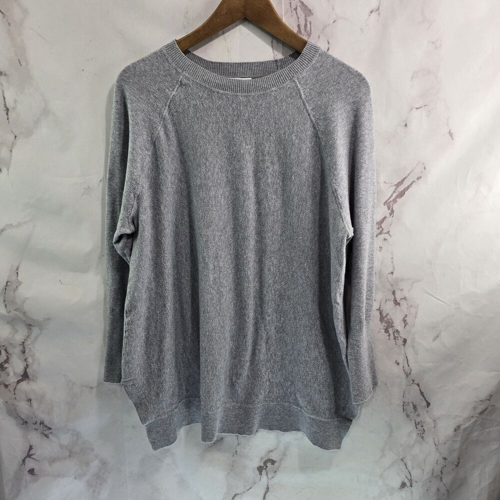 J Jill Shirt Women Medium Gray Knit Lightweight Cotton Sweater Crewneck Slit